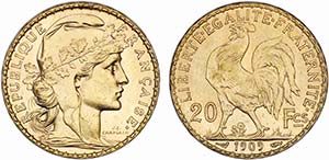 France - Gold - 20 Francs 1909; KM.857; ... 