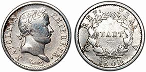 France - Silver - 1/4 Franc 1807 A; Napoleon ... 
