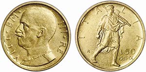 Italy - Gold - 50 Lire 1931 R; KM.71; ... 