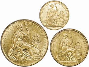 Peru - Lot (3 Coins) - Gold - 100 Soles 1951 ... 