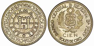 Peru - Gold - 100 Soles (1965); KM.243; ... 