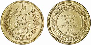 Tunisia - Gold - 20 Francs 1897 A (AH1315); ... 