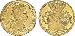 Ouro - Meio Escudo 1807; ligeiros riscos ... 