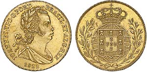 Gold - Meia Peça 1822; (5+4) frutos, cruz ... 