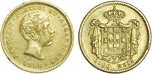 Gold - 1000 Réis 1855; G.09.01, JS P5.8; ... 