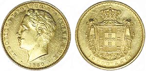 Gold - 10 000 Réis 1880; G.17.05, JS Lu.3; ... 