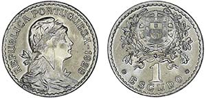 1 Escudo 1928; nickel silver; varnished; ... 