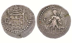 Silver - 2 Tangas 1643; G-A/S-I, Goa; St. ... 