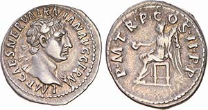Romanas - Trajano (98-117) - Denário; P M ... 