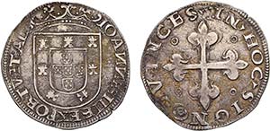 D. João III - Tostão; 3.º tipo, cruz da ... 