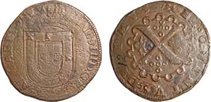 D. João III - X Reais; escudo ladeado; ... 