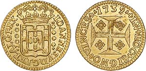 D. João V - Ouro - Quartinho 1739; 4 arcos; ... 
