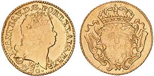 D. João V - Ouro - Meio Escudo 1730 M; ... 