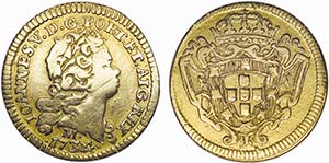 D. João V - Ouro - Meio Escudo 1734 M; data ... 