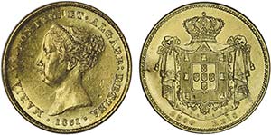 D. Maria II - Ouro - 2500 Réis 1851; ... 