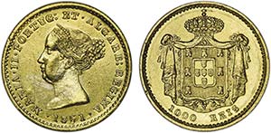 D. Maria II - Ouro - 1000 Réis 1851; ... 