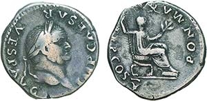 Roman - Vespasian (69-79) - Denarius; IMP ... 