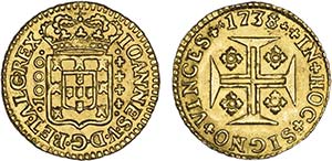 D. João V - Ouro - Quartinho 1738; 4 arcos; ... 