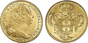 D. José I - Ouro - Peça 1764 R; JOSEPHUS; ... 