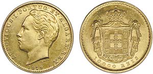 D. Luís I - Ouro - 10 000 Réis 1879; ... 