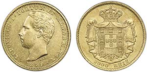 D. Luís I - Ouro - 5000 Réis 1874; ... 