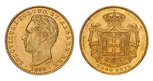 D. Luís I - Ouro - 2000 Réis 1881; Rara; ... 