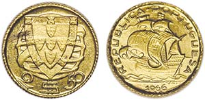 Portugal - Republic - Gold - 2$50 1966; ... 