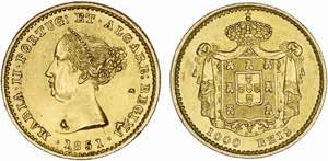 D. Maria II - Ouro - 1000 Réis 1851; ... 