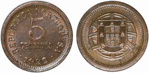República - 5 Centavos 1922; envernizada; ... 