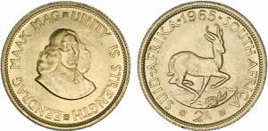 África do Sul - Ouro - 2 Rand 1965; KM.64; ... 