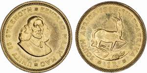 África do Sul - Ouro - 1 Rand 1966; KM.63; ... 