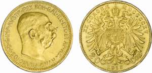 Áustria - Ouro - 20 Corona 1915; ... 