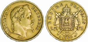 França - Ouro - 20 Francs 1862 A; KM.801.1; ... 