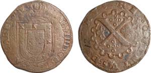 D. João III - X Reais; escudo ladeado; ... 