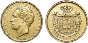 D. Luís I - Ouro - 10 000 Réis 1880; ... 