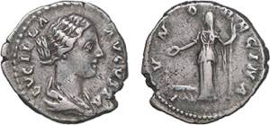 Roman - Lucilla - Denarius; IVNO REGINA; RCV ... 