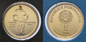 República - Ouro - 1/4 Euro 2007; Santo ... 
