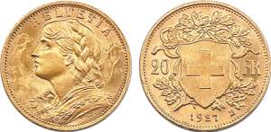 Switzerland - Gold - 20 Francs 1927; ... 