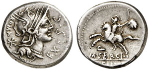 M. Sergius Silus.  Denar, 116/115 v. Chr. ... 