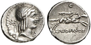 L. Calpurnius Piso Frugi.  Denar, 90 v. Chr. ... 