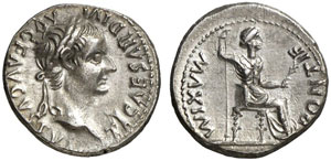 Tiberius, 14 - 37.  Denar, Lugdunum. Rev. ... 