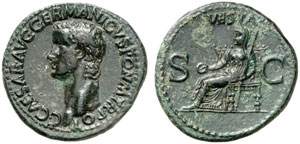 Caligula, 37 - 41.  As. Rev. Thronende ... 