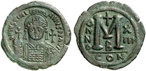Iustinianus I., 527 - 565.  Follis, Jahr 13. ... 