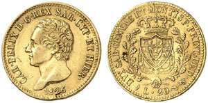  SARDINIEN - Karl Felix, 1821-1831.  20 Lire ... 