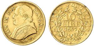  VATIKAN - Pius IX., 1846-1878.  10 Lire ... 