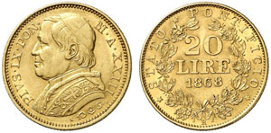  VATIKAN - Pius IX., 1846-1878.  20 Lire ... 