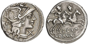 L. Cupiennius - Denar, 147 v. Chr. Romakopf ... 