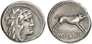 M. Volteius - Denar, 78 v. Chr. Herculeskopf ... 