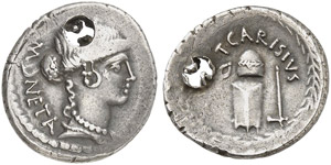 T. Carisius - Denar, 46 v. Chr.  Kopf der ... 