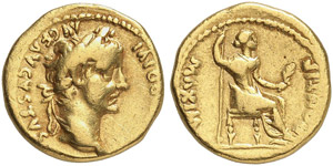 Tiberius, 14 - 37 - Aureus, Lugdunum. Rev. ... 